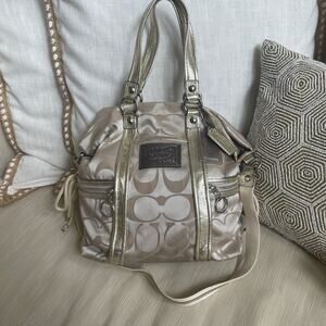 Coach Poppy Glam Tote Bag Gold Metallic Signature Glamour Tote F13847